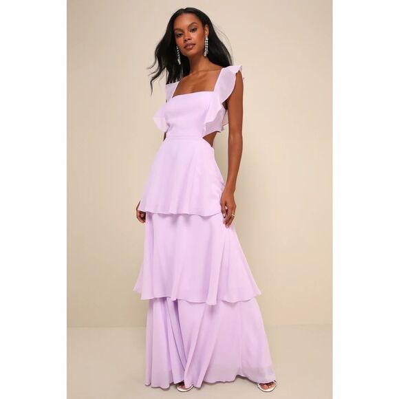 Lulus Elegant Event Lavender Ruffled Tie-Back Tiered Maxi Dress Size XS NWT - Picture 1 of 9